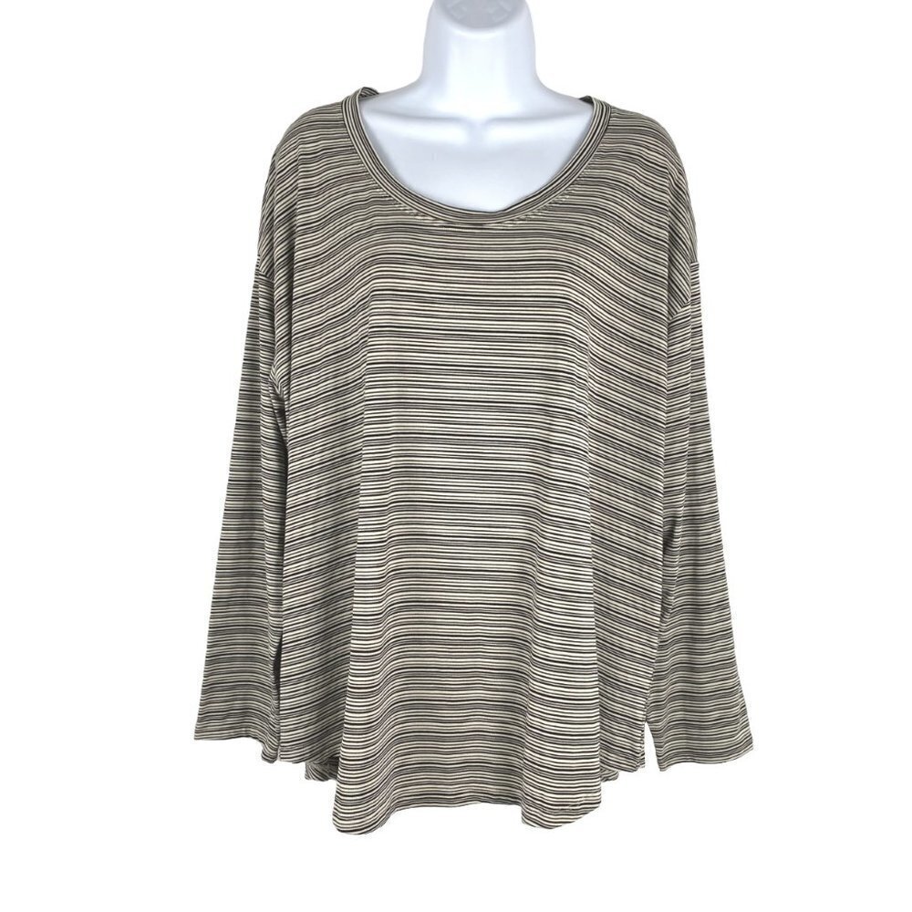 Athleta Top Multicolored Striped Modal Polyester‎ Spandex Long Sleeve Women's 1X